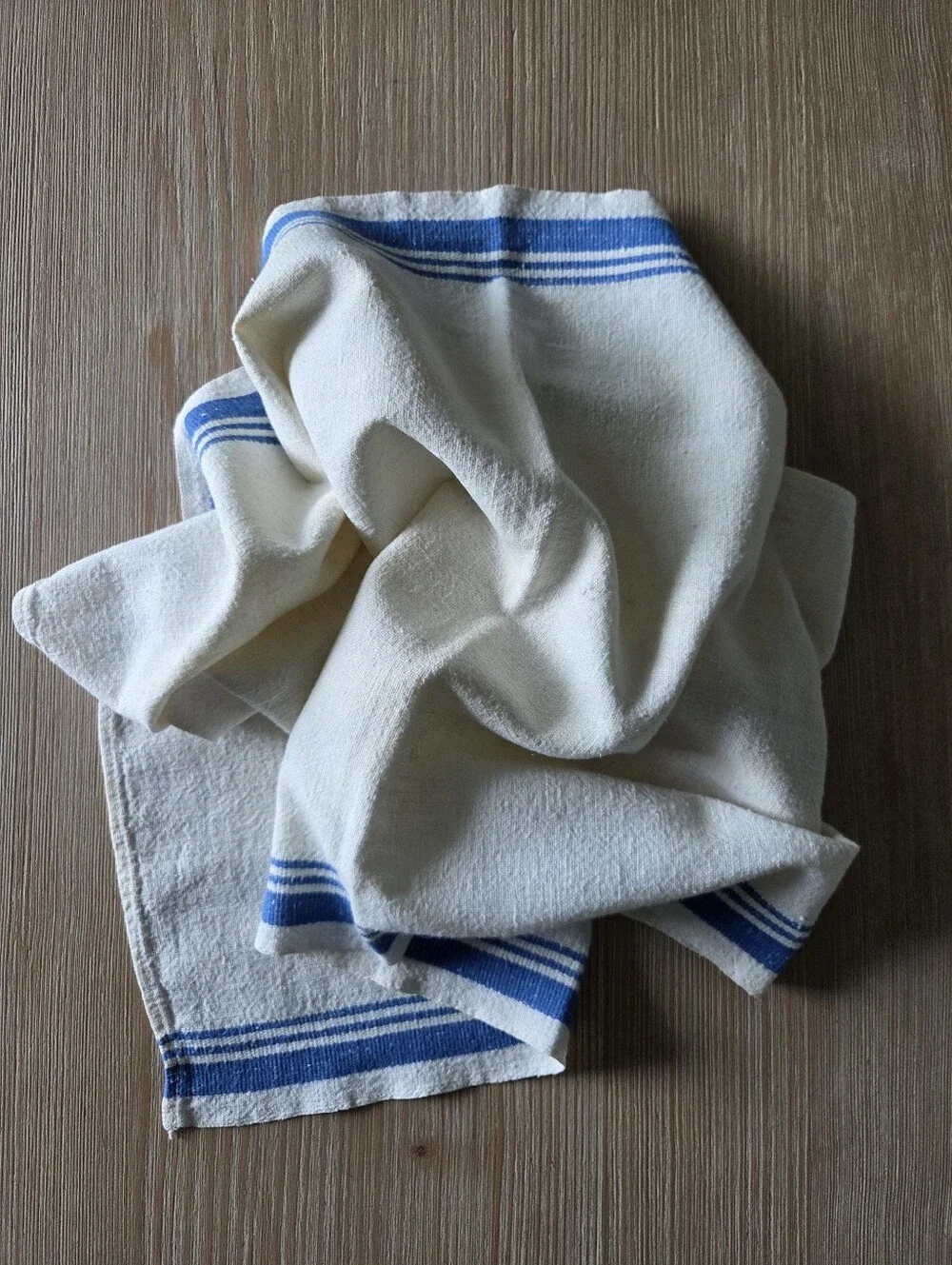 Vintage 1940s 1950s Hand Embroidered Dutch Girl Blue Stripe Linen Tea Towel